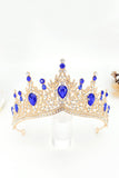 Tiare corona de la Reine du bal de bal en cristal dorée et bleue royale