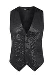 Veste noir scintillant à un seul boutonnement, col en V, avec des paillettes
