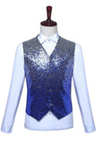 Gilet de costume pour hommes bleu scintillant à un seul bouton, col en V, paillettes
