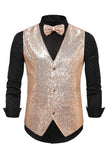 Gilet de costume homme noir à col en V et paillettes simple boutonne