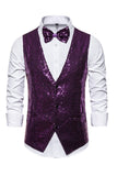 Gilet de costume homme noir à col en V et paillettes simple boutonne