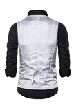 Gilet de costume homme noir à col en V et paillettes simple boutonne