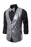 Gilet de costume homme noir à col en V et paillettes simple boutonne