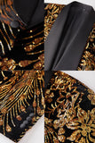 Costumes de bal deux pièces pour hommes en paillettes dorées et un bouton, revers