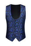 Costumes de bal Jacquard en trois pièces bleus à un bouton, revers de la chale