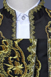 Costume trois pièces pour hommes à col collé dressé brodé à fleurs noires de style baroque