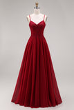 Longue robe de mère de la mariée en velours bordeaux appliquée à ligne A avec perles