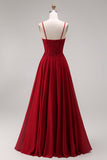 Longue robe de mère de la mariée en velours bordeaux appliquée à ligne A avec perles