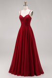 Longue robe de mère de la mariée en velours bordeaux appliquée à ligne A avec perles