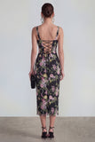 Robe midi multi-fleurs à col carré fourreau avec dentelle dans le dos
