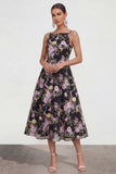 Robe multiflorale imprimée midi à bretelles fines A Line