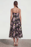 Robe multiflorale imprimée midi à bretelles fines A Line