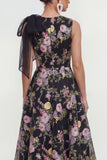 Robe d'invitée de mariage midi imprimé multifleurs nœud avec poches