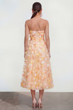 Robe Midi Champagne Strapless A Line avec fleurs 3D