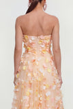 Robe Midi Champagne Strapless A Line avec fleurs 3D