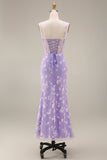 Robe midi florale midi à fourreau lilas à fourreau transparent corset à col carré avec dentelle dans le dos