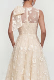 Robe d'invitée de mariage midi rose ligne A col rond nœud imprimé floral avec poches