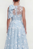 Robe d'invitée de mariage midi rose ligne A col rond nœud imprimé floral avec poches