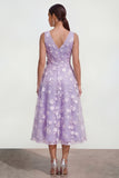 Robe midi fleurie lilas à col en V avec nœud