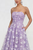 Robe fleurie midi lilas midi sans bretelles sans bretelles avec poches