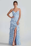 Robe Maxi à bretelles fines florales lilas Shearh avec volants et fente