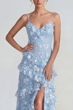 Robe Maxi à bretelles fines florales lilas Shearh avec volants et fente