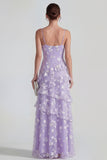 Robe Maxi à bretelles fines florales lilas Shearh avec volants et fente