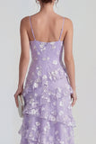 Robe Maxi à bretelles fines florales lilas Shearh avec volants et fente