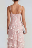 Robe Maxi à bretelles fines florales lilas Shearh avec volants et fente