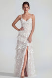 Robe Maxi à bretelles fines florales lilas Shearh avec volants et fente