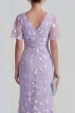Robe longue à manches courtes fourreau bleu avec fente