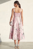 Robe midi à fleurs midi à satin à col carré bleu à col carré en ligne
