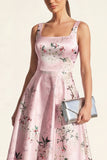 Robe midi à fleurs midi à satin à col carré bleu à col carré en ligne