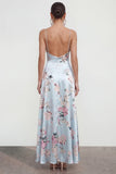 Robe fleurie à bretelles fines de la ligne A rose avec fente à volants