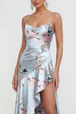 Robe fleurie à bretelles fines de la ligne A rose avec fente à volants