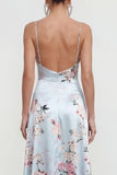 Robe fleurie à bretelles fines de la ligne A rose avec fente à volants