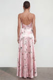 Robe fleurie à bretelles fines de la ligne A rose avec fente à volants