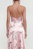 Robe fleurie à bretelles fines de la ligne A rose avec fente à volants