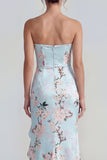 Corset rose bustier fourreau longue robe fleurie avec fente à volants