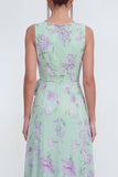 Robe longue en mousseline 3D bleue à motifs de fleurs avec fente à volants