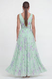 Robe longue longue en mousseline en vr bleue à col en V