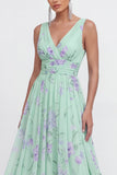 Robe longue longue en mousseline en vr bleue à col en V