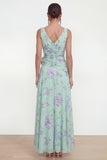 Robe fleurie en chiffon bleu fêlée sur le côté avec fleur 3D