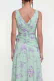 Robe fleurie en chiffon bleu fêlée sur le côté avec fleur 3D