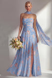 Robe longue de demoiselle d’honneur à motif de fleurs jaunes roses, en chiffon et fête