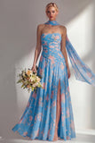 Robe longue de demoiselle d’honneur à motif de fleurs jaunes roses, en chiffon et fête
