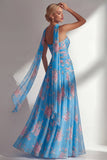 Robe longue de demoiselle d’honneur à motif de fleurs jaunes roses, en chiffon et fête