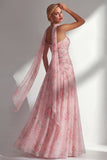 Robe longue de demoiselle d’honneur à motif de fleurs jaunes roses, en chiffon et fête