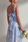 Longue robe de demoiselle d’honneur à motif motif d’une épaule et fleur rose en chiffon