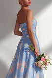 Longue robe de demoiselle d’honneur à motif motif d’une épaule et fleur rose en chiffon